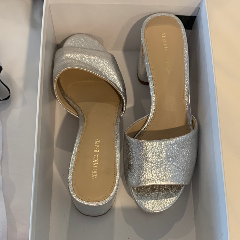 Veronica Beard Metallic Dali Platform Silver Mules